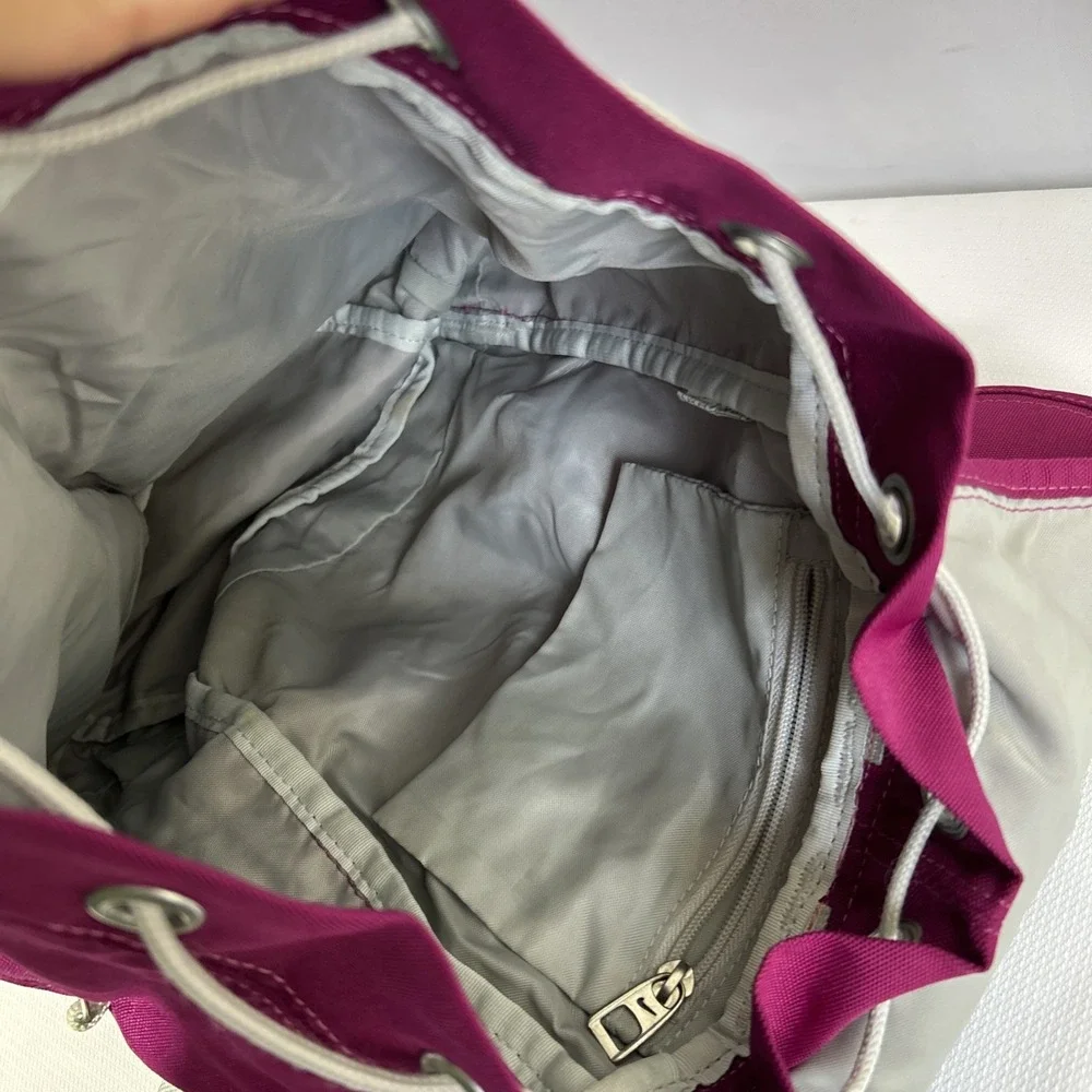 Vintage 90's Nike Small Backpack Fabric Drawstring Swoosh Logo Pink Purple